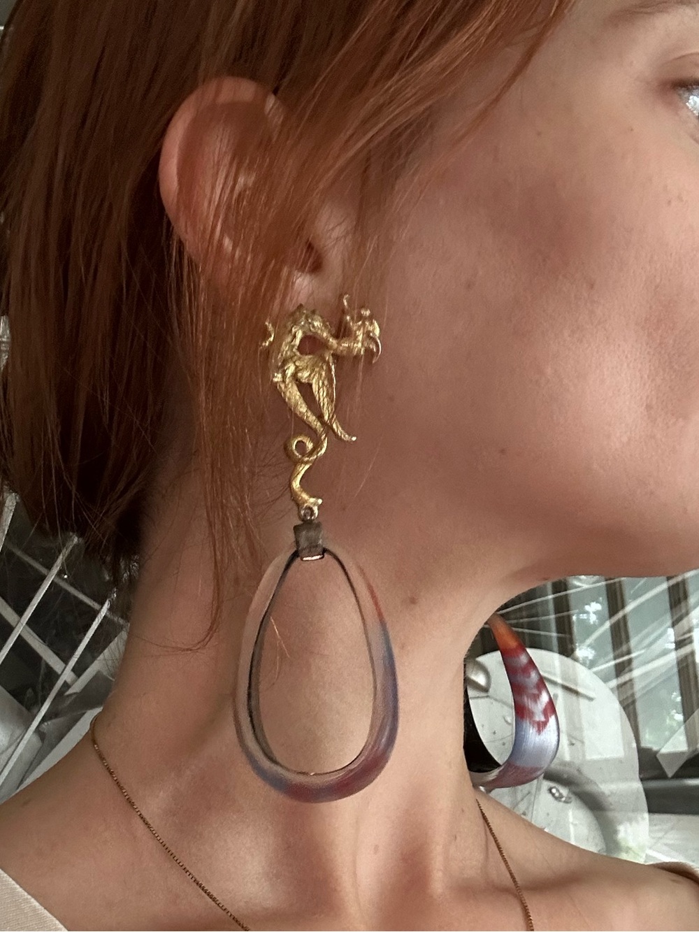 Vintage Artesian Created Dragon Dangle Earrings With Alexis Bittar Lucite - Picture 11 of 14